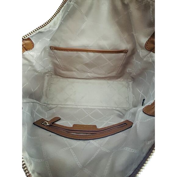 Michael Kors Carine Medium Brown Acorn Gold Satchel Handbag Handle MK Logo - Picture 5 of 16